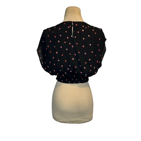 Free People black red polka dot pleated V neck crop top blouse size XS - Picture 2 of 13